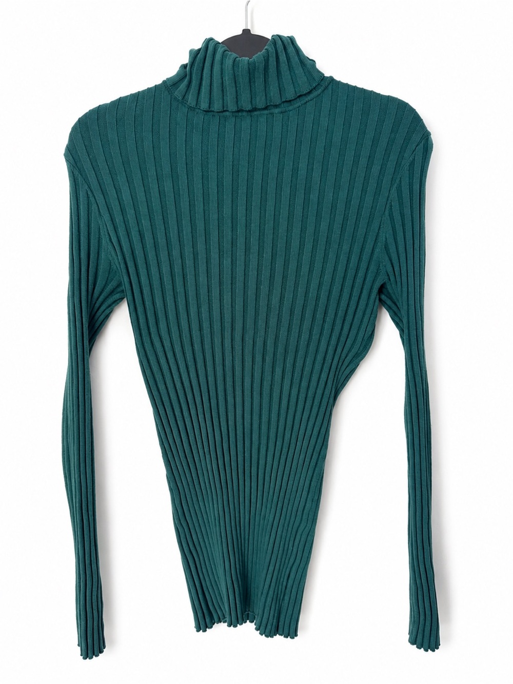 Sundance Teal Green Ribbed Turtleneck Sweater Organic Cotton Stretch Long Sleeve